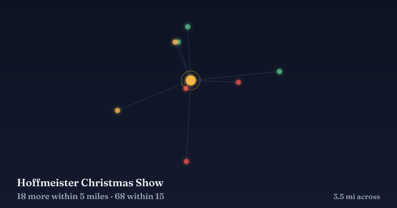 Map of Hoffmeister Christmas Show and the 68 other Christmas light displays within 15 miles