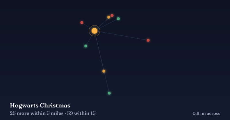 Map of Hogwarts Christmas and the 59 other Christmas light displays within 15 miles