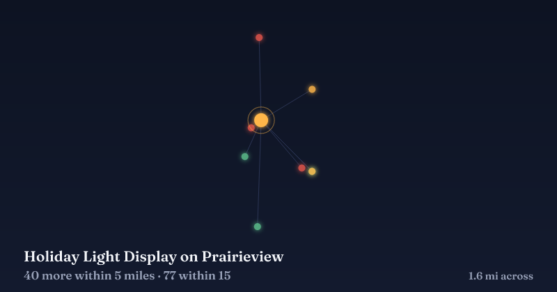 Map of Holiday Light Display on Prairieview and the 77 other Christmas light displays within 15 miles