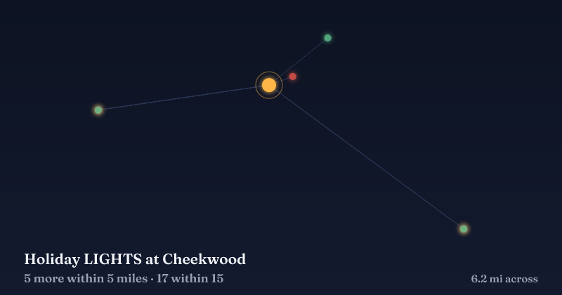 Map of Holiday LIGHTS at Cheekwood and the 17 other Christmas light displays within 15 miles