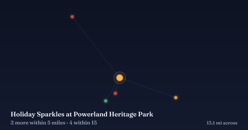 Map of Holiday Sparkles at Powerland Heritage Park and the 4 other Christmas light displays within 15 miles