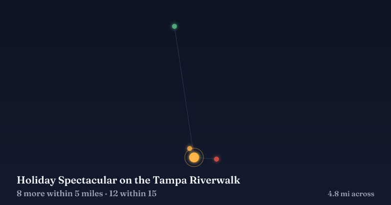 Map of Holiday Spectacular on the Tampa Riverwalk and the 12 other Christmas light displays within 15 miles