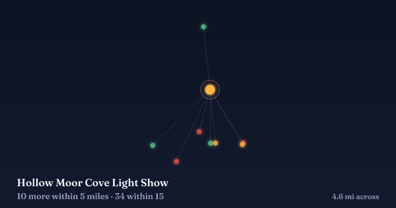 Map of Hollow Moor Cove Light Show and the 34 other Christmas light displays within 15 miles