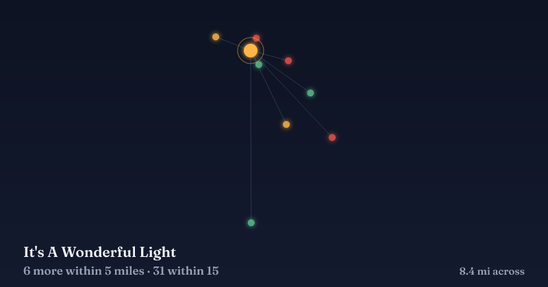Map of It's A Wonderful Light and the 31 other Christmas light displays within 15 miles