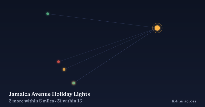 Map of Jamaica Avenue Holiday Lights and the 31 other Christmas light displays within 15 miles