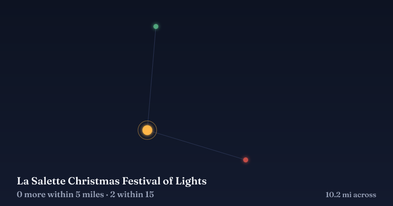 Map of La Salette Christmas Festival of Lights and the 2 other Christmas light displays within 15 miles