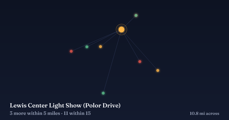 Map of Lewis Center Light Show (Polor Drive) and the 11 other Christmas light displays within 15 miles