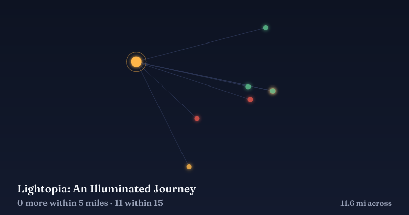 Map of Lightopia: An Illuminated Journey and the 11 other Christmas light displays within 15 miles