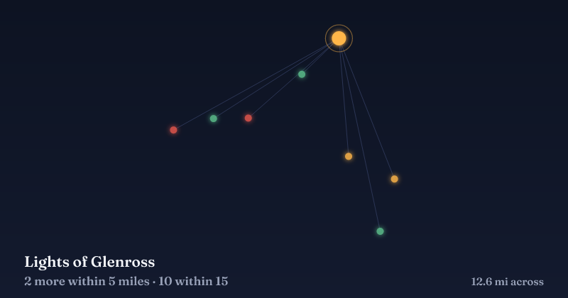 Map of Lights of Glenross and the 10 other Christmas light displays within 15 miles
