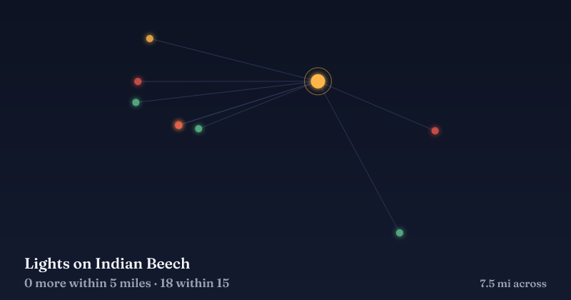 Map of Lights on Indian Beech and the 18 other Christmas light displays within 15 miles
