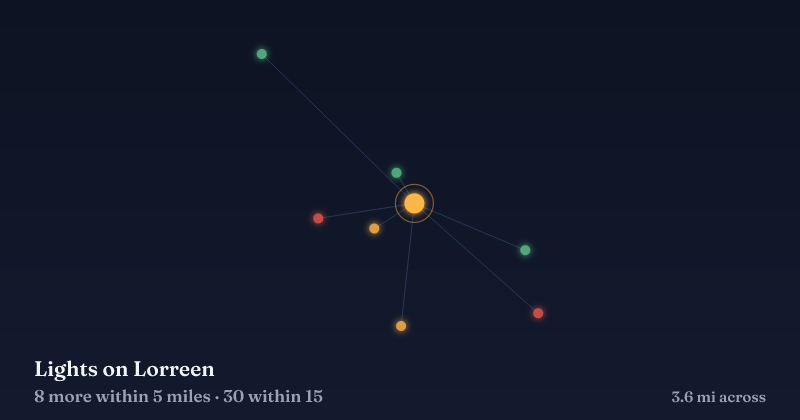 Map of Lights on Lorreen and the 30 other Christmas light displays within 15 miles