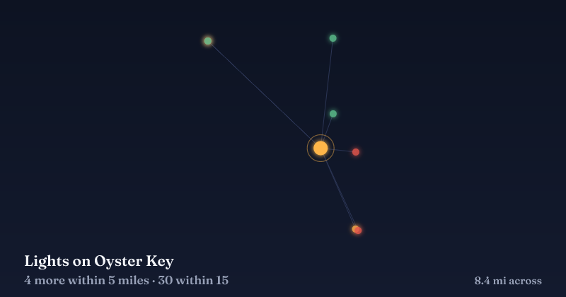 Map of Lights on Oyster Key and the 30 other Christmas light displays within 15 miles