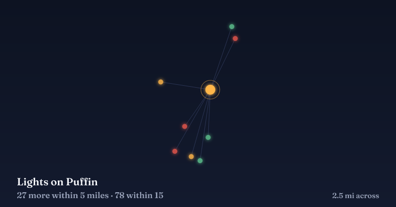 Map of Lights on Puffin and the 78 other Christmas light displays within 15 miles