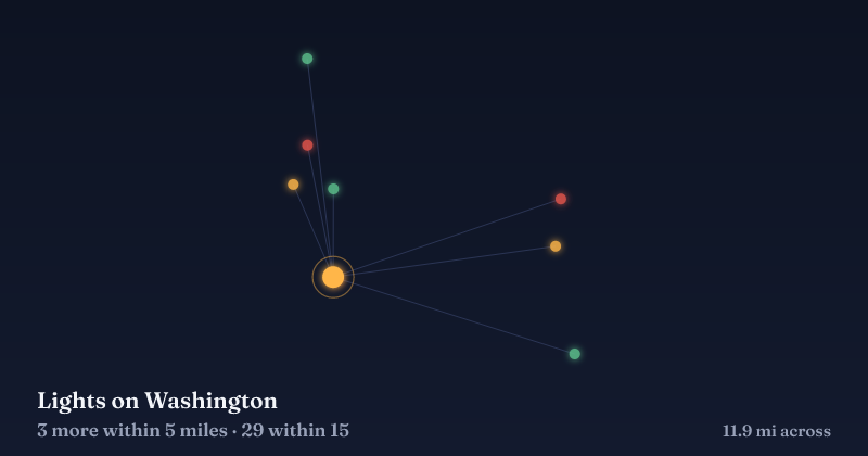 Map of Lights on Washington and the 29 other Christmas light displays within 15 miles