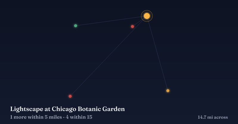 Map of Lightscape at Chicago Botanic Garden and the 4 other Christmas light displays within 15 miles
