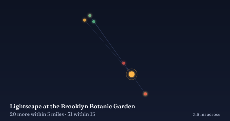 Map of Lightscape at the Brooklyn Botanic Garden and the 31 other Christmas light displays within 15 miles