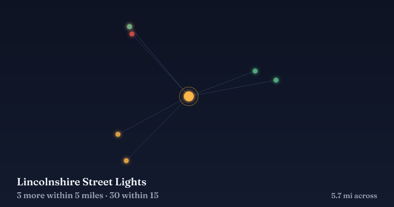 Map of Lincolnshire Street Lights and the 30 other Christmas light displays within 15 miles