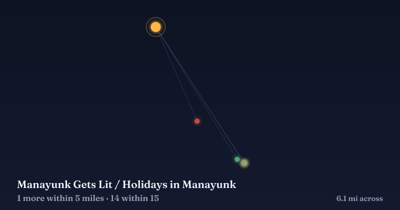 Map of Manayunk Gets Lit / Holidays in Manayunk and the 14 other Christmas light displays within 15 miles