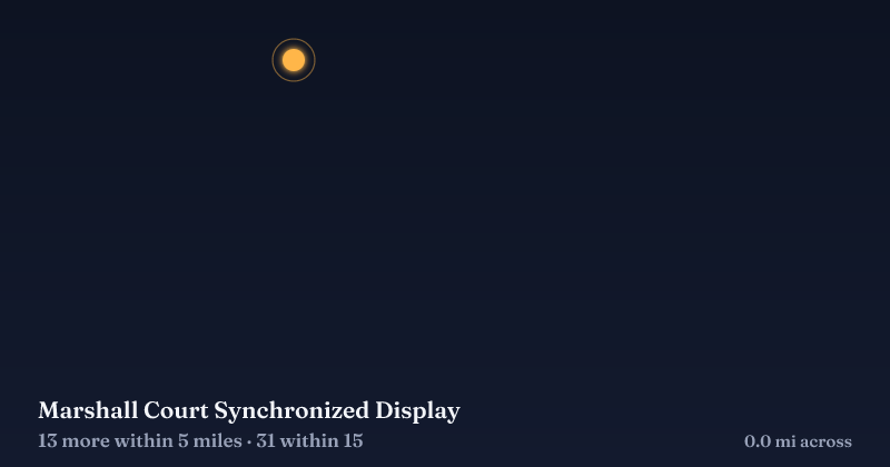 Map of Marshall Court Synchronized Display and the 31 other Christmas light displays within 15 miles