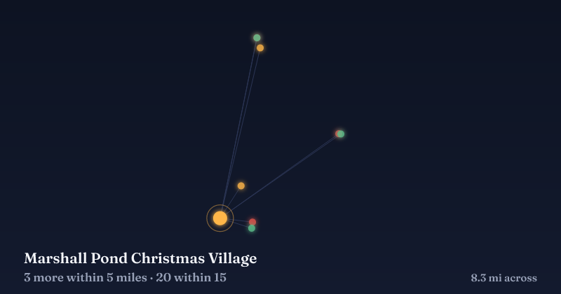 Map of Marshall Pond Christmas Village and the 20 other Christmas light displays within 15 miles