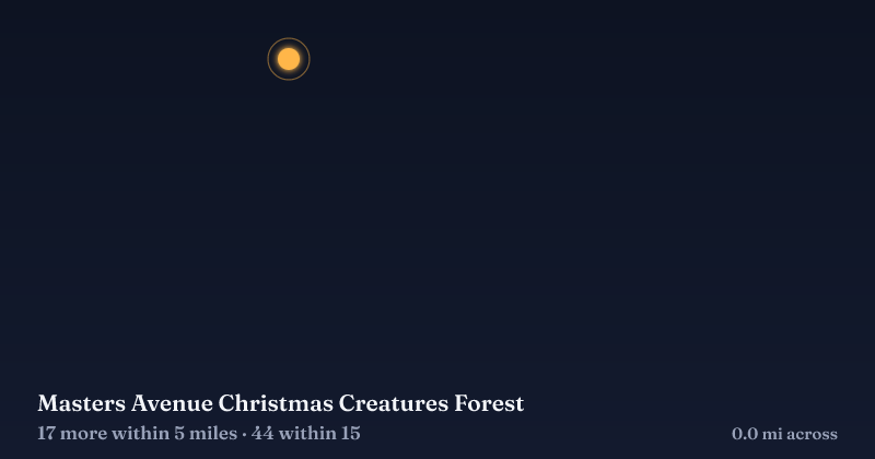Map of Masters Avenue Christmas Creatures Forest and the 44 other Christmas light displays within 15 miles
