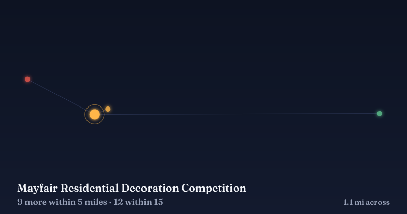 Map of Mayfair Residential Decoration Competition and the 12 other Christmas light displays within 15 miles