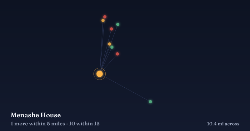 Map of Menashe House and the 10 other Christmas light displays within 15 miles