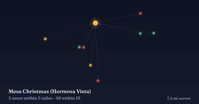 Map of Mesa Christmas (Hermosa Vista) and the 48 other Christmas light displays within 15 miles
