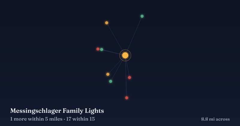 Map of Messingschlager Family Lights and the 17 other Christmas light displays within 15 miles