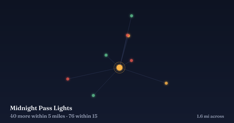 Map of Midnight Pass Lights and the 76 other Christmas light displays within 15 miles