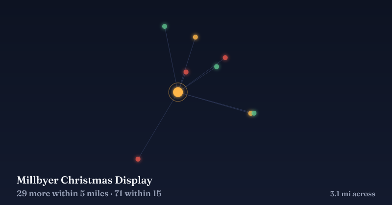 Map of Millbyer Christmas Display and the 71 other Christmas light displays within 15 miles