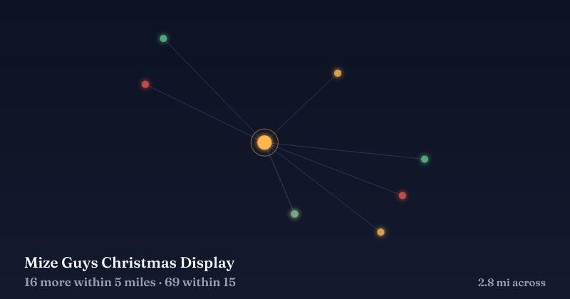 Map of Mize Guys Christmas Display and the 69 other Christmas light displays within 15 miles