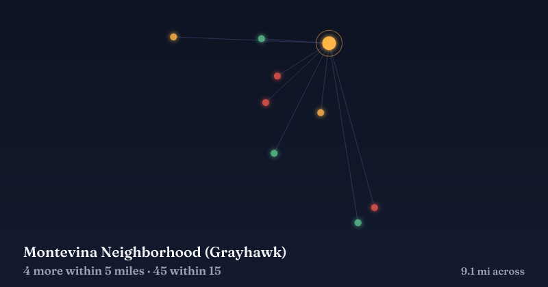 Map of Montevina Neighborhood (Grayhawk) and the 45 other Christmas light displays within 15 miles