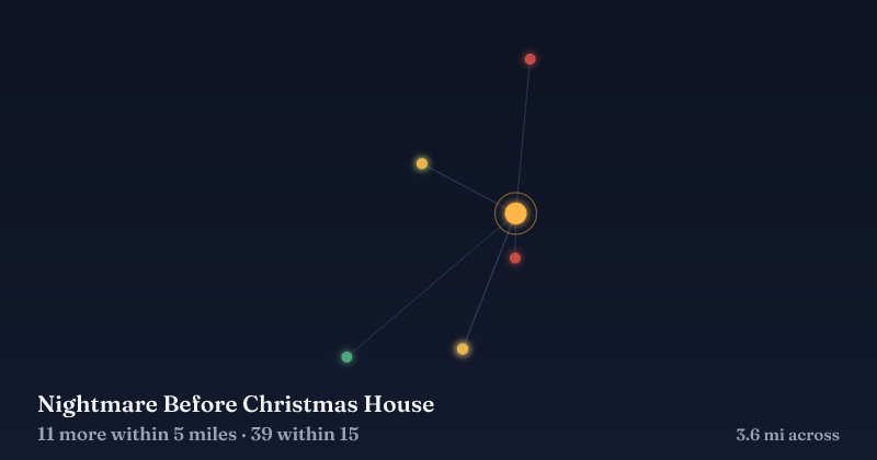 Map of Nightmare Before Christmas House and the 39 other Christmas light displays within 15 miles