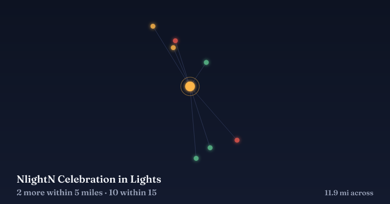 Map of NlightN Celebration in Lights and the 10 other Christmas light displays within 15 miles