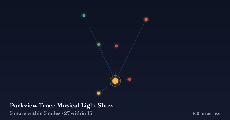 Map of Parkview Trace Musical Light Show and the 27 other Christmas light displays within 15 miles
