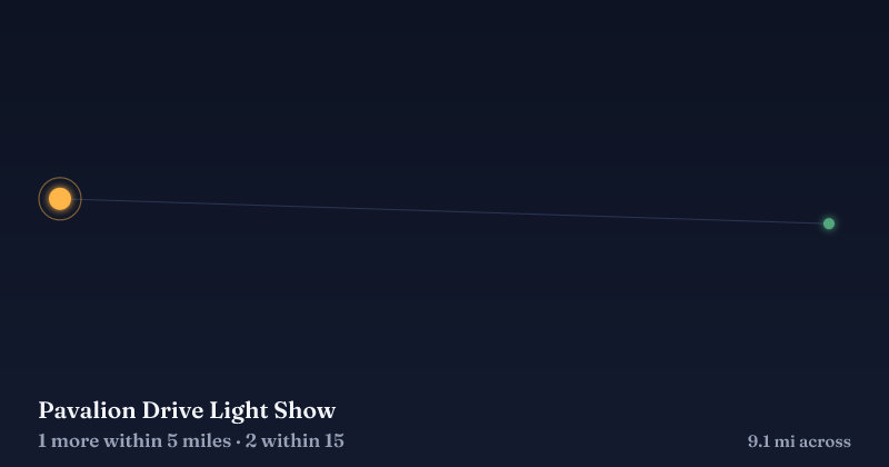 Map of Pavalion Drive Light Show and the 2 other Christmas light displays within 15 miles