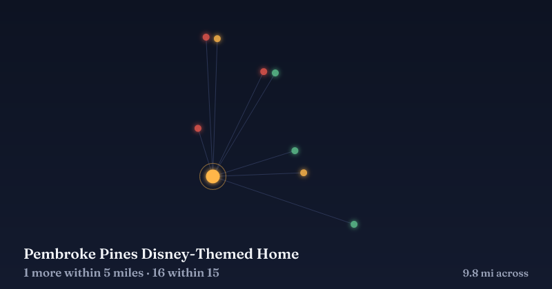 Map of Pembroke Pines Disney-Themed Home and the 16 other Christmas light displays within 15 miles