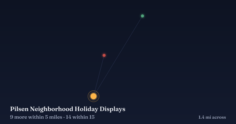 Map of Pilsen Neighborhood Holiday Displays and the 14 other Christmas light displays within 15 miles