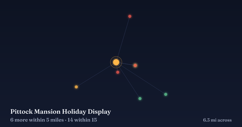 Map of Pittock Mansion Holiday Display and the 14 other Christmas light displays within 15 miles
