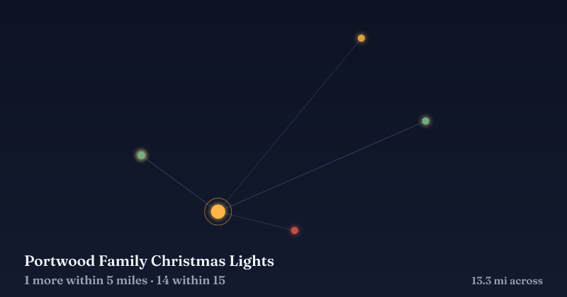 Map of Portwood Family Christmas Lights and the 14 other Christmas light displays within 15 miles