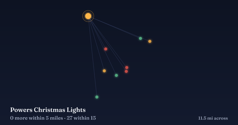 Map of Powers Christmas Lights and the 27 other Christmas light displays within 15 miles