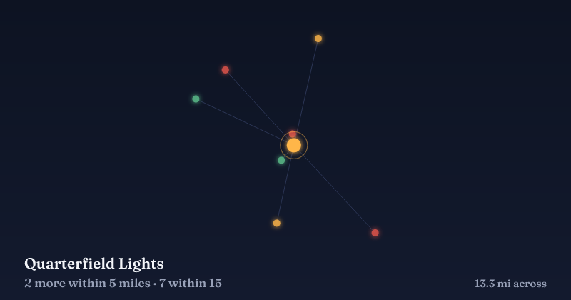 Map of Quarterfield Lights and the 7 other Christmas light displays within 15 miles