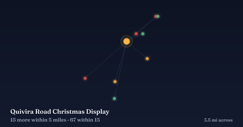 Map of Quivira Road Christmas Display and the 67 other Christmas light displays within 15 miles