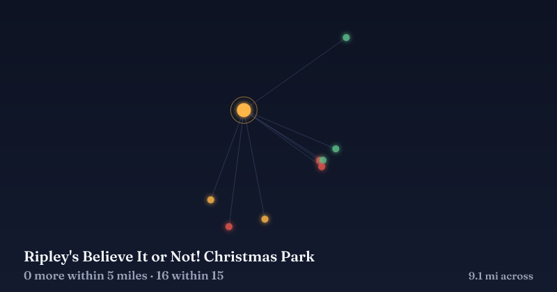 Map of Ripley's Believe It or Not! Christmas Park and the 16 other Christmas light displays within 15 miles