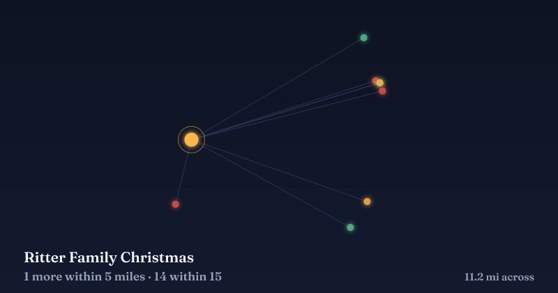 Map of Ritter Family Christmas and the 14 other Christmas light displays within 15 miles