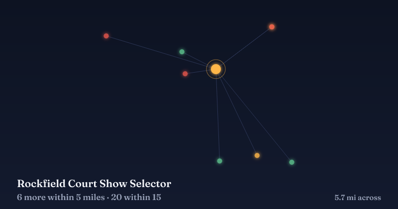 Map of Rockfield Court Show Selector and the 20 other Christmas light displays within 15 miles