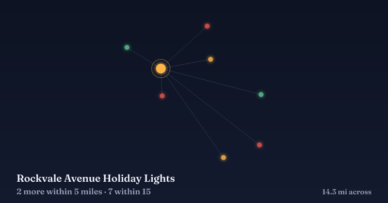 Map of Rockvale Avenue Holiday Lights and the 7 other Christmas light displays within 15 miles