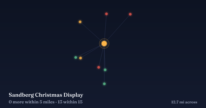 Map of Sandberg Christmas Display and the 13 other Christmas light displays within 15 miles