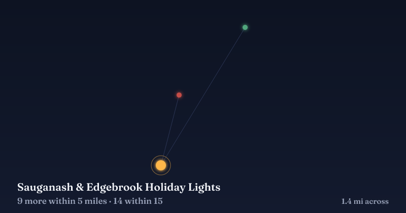 Map of Sauganash & Edgebrook Holiday Lights and the 14 other Christmas light displays within 15 miles